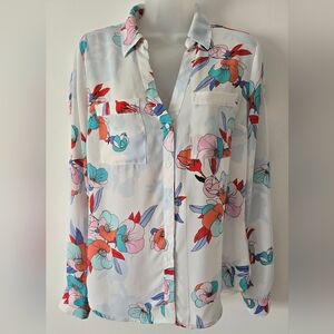 Candies Long/Rolltab Sleeve Top Button Down Sz Small Floral Euc